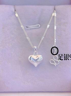 999纯银项链女锁骨链新款光面爱心足银吊坠永久不掉色项链礼物