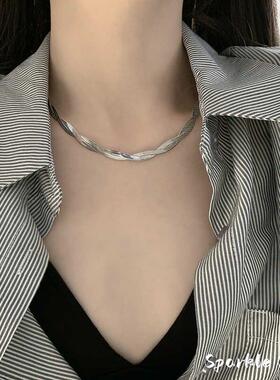 S925纯银项链女高级感轻奢小众蛇骨链2026新款双层个性锁骨链配饰