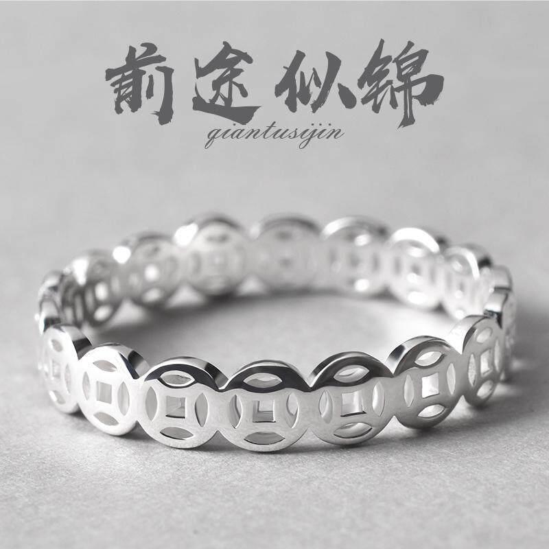 999纯银招财铜钱币戒指女素圈闭口情侣一对转运旺财足食指男礼物图片