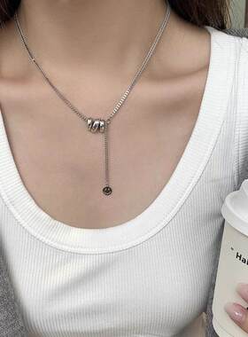 女潮酷小众韩版S925纯银笑脸流苏项链轻奢百搭高级感毛衣锁骨链