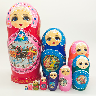 正版俄罗斯套娃10层烤漆马车精致高端哈尔滨纪念品节日礼物玩具