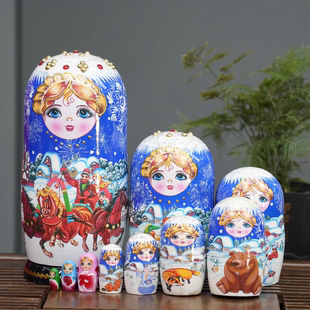 俄罗斯套娃10层正版风干椴木哈尔滨旅游纪念品节日礼物摆件玩具