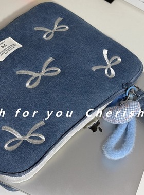 韩国ins新款水洗牛仔刺绣手提电脑包适用于MacBookpro14m2华为matebook15.6保护套14寸手提电脑包
