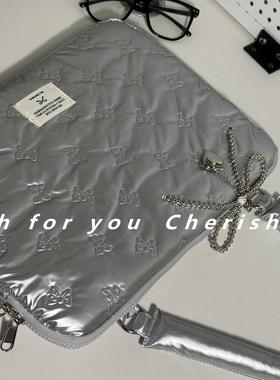 笔记本单肩包15.6寸芭蕾蝴蝶学院风MacBookAir13.3电脑包适用于华为matebook14s学院风手提电脑包甜美电脑包