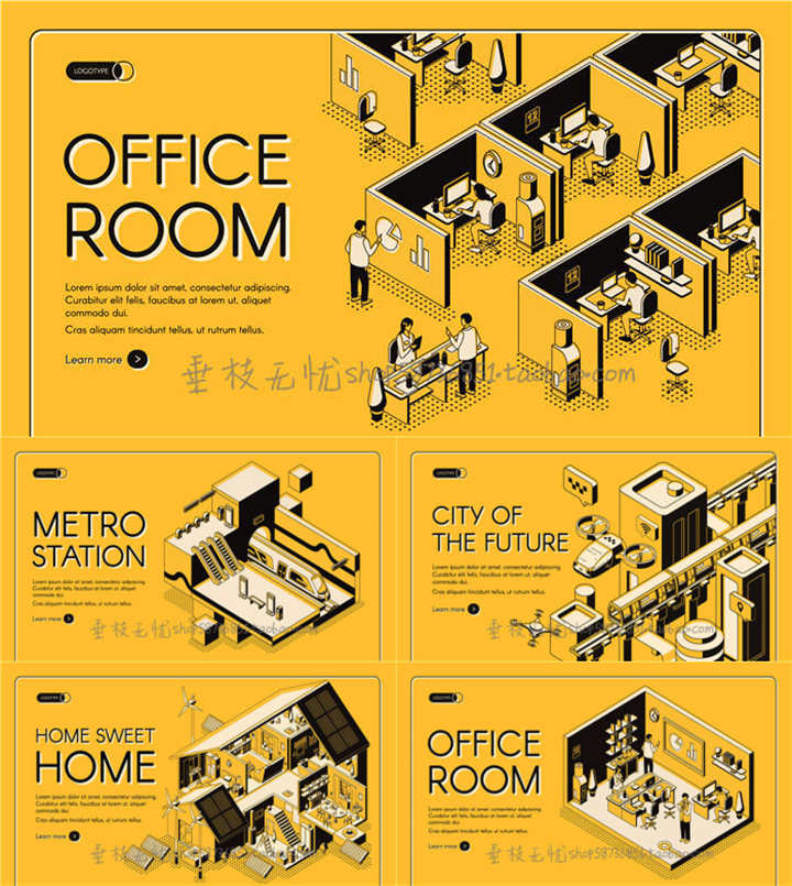 A2447矢量Isometric轴测图办公室地铁房屋剖面图背景 AI设计素材
