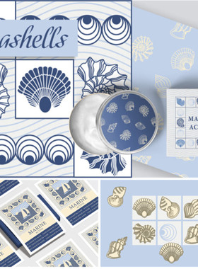 A3983矢量手绘卡通海洋贝壳海螺主题背景卡片插画 AI设计素材