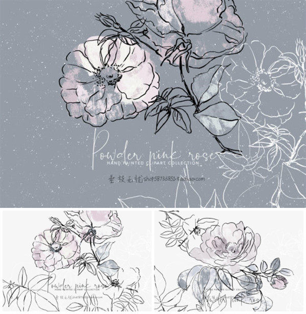 p0778高清ps设计素材 手绘抽象玫瑰线稿剪贴画png免抠图