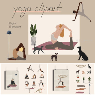 A4096矢量时尚现代瑜伽人物动作姿势抽象插画 AI设计素材+png+svg