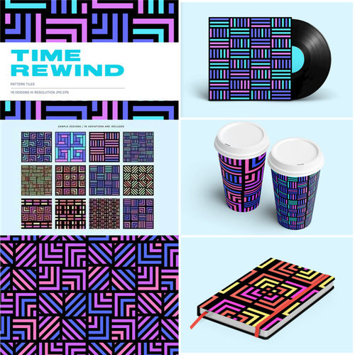 A3815矢量抽象几何现代拼贴图形四方连续印花包装图 AI设计素材