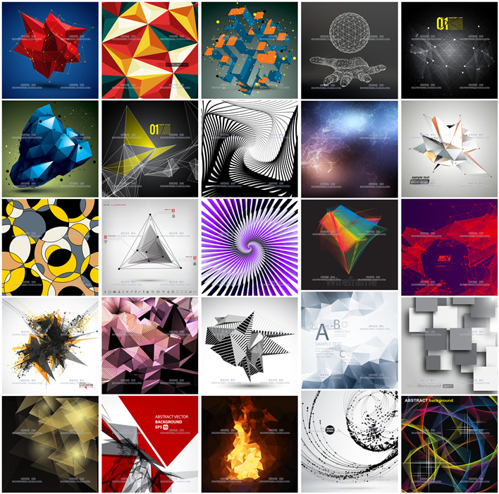 A3761矢量25张抽象科技风格视特效立体几何线条图形 AI设计素材
