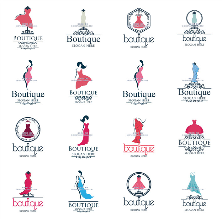 A0932矢量扁平化卡通服装服饰剪裁LOGO时尚图标 AI设计素材