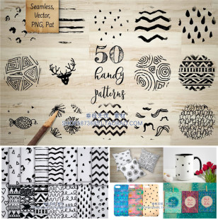 png ps填充 A0885矢量设计素材50张几何涂鸦包装 纹样AI色板插件