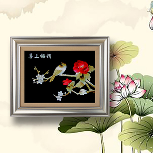 喜上眉梢民间手工艺品方形装饰画挂画镜框画超大麦秆画麦秸画简约