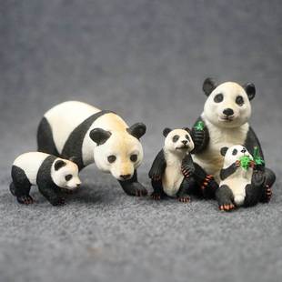 外单儿童认知玩具仿真野生动物大熊猫场景摆件5件套实心熊猫
