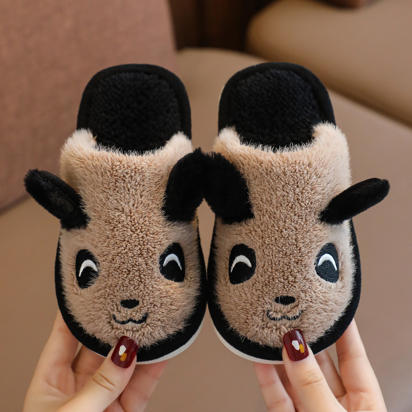 冬季儿童棉拖鞋男女童室内家居软底防滑宝宝可爱保暖学生毛毛拖鞋