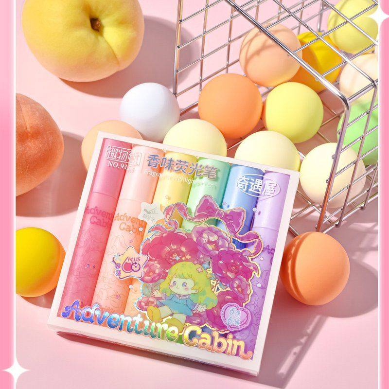 趣物社香水香味软头荧光笔柔和护眼办公专用划重点涂鸦手账荧光笔