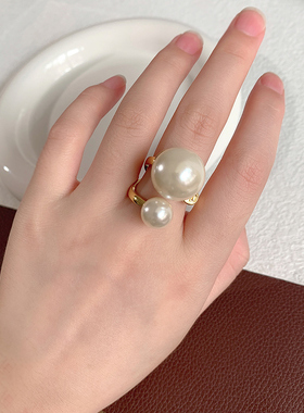 奥米迪奥大小珍珠开口戒指女欧美