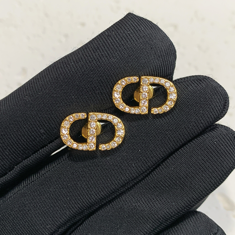 奥米迪奥字母镶钻CD耳钉女精致百搭气质925银针耳环高级感耳饰