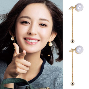 奥米迪奥大珍珠耳钉吊珠流苏耳坠长款耳饰百搭女高级感2025新款