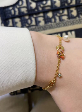彩色珐琅立体玫瑰花金色手链女轻奢小众D家新款高级感百搭手饰