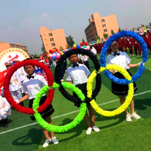 运动会花环奥五环运动会开幕式入场方阵方队硬圈花环钢丝团体道具