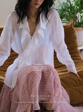 Herowrows25新品 法式荷叶设计感多穿衬衣 清透苎麻宽松防晒衬衣