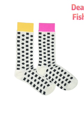 【粉精灵】dearfish粉中筒女袜设计条纹棉袜长袜户黄色潮流时尚款