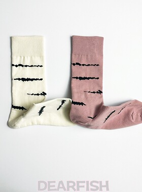 2025款DEAR FISH【海平面】设计中筒女袜情侣春秋潮袜白色时尚