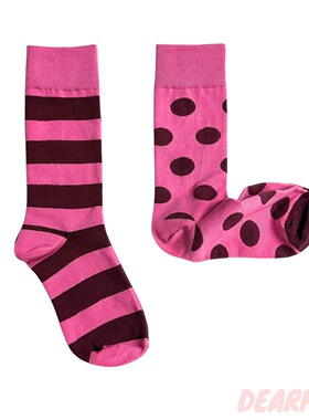 DEAR FISH【玫玫粉】芭比粉中筒女袜横条条纹圆点棉袜cherry同款