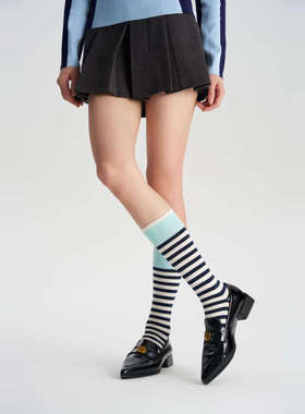 【蔚蓝】DEARFISH 2025春夏设计款中筒女袜条纹棉袜长袜棉质长腿