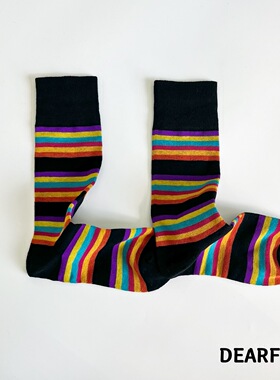 【彩虹格】dearfish棉袜2024彩虹袜子女复古风透气亲肤Cherry同款