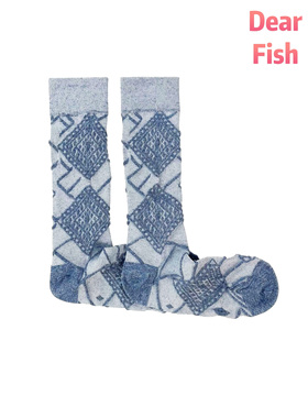 dearfish复古蓝织中筒女袜棉质时尚潮流街头风小皮鞋玛莉珍鞋百搭