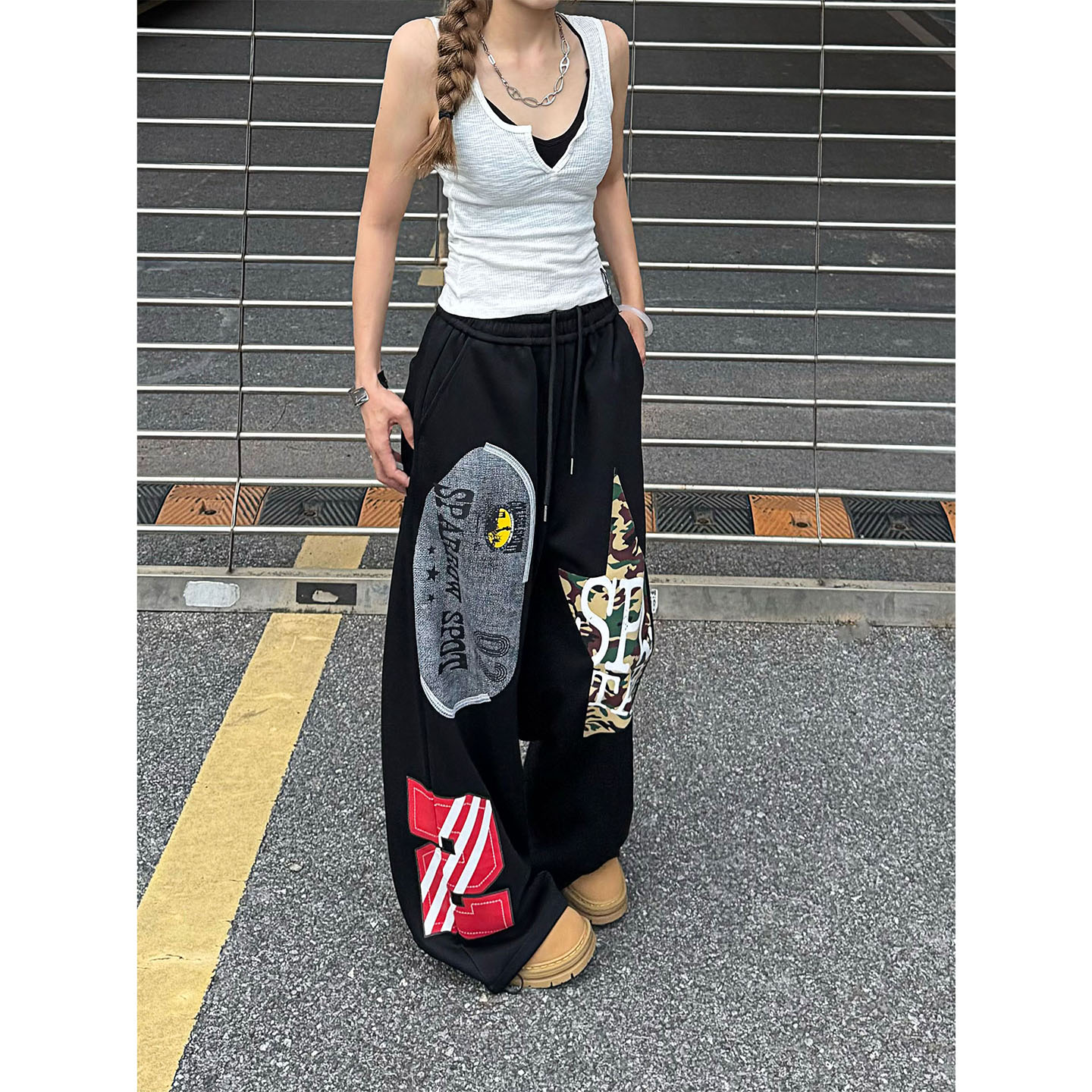 美式复古迷彩宽松直筒卫裤
