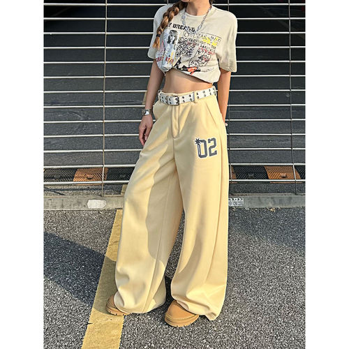 复古数字印花阔腿休闲卫裤男女