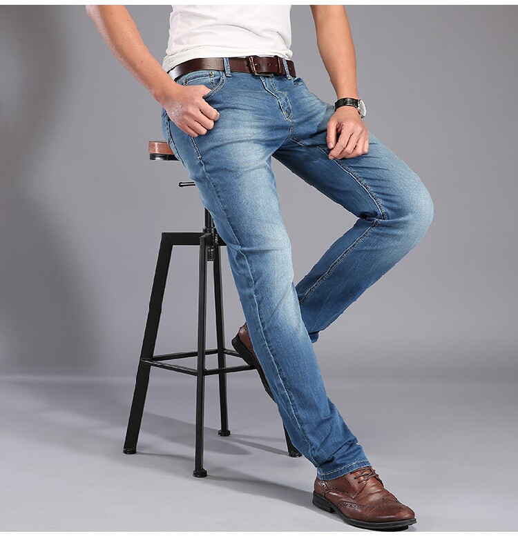 增致牛仔裤男正品2023春夏新款男装兰色弹力牛仔小直筒裤薄