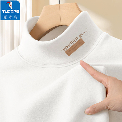 啄木鸟德绒打底衫男白色冬季半高领长袖t恤男款2025保暖男士上衣L