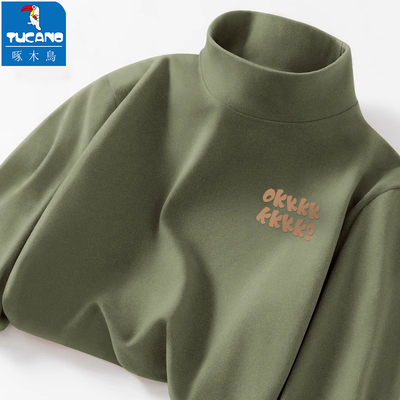 啄木鸟德绒打底衫男款冬季半高领双面绒亲肤内衣男士加绒保暖长袖