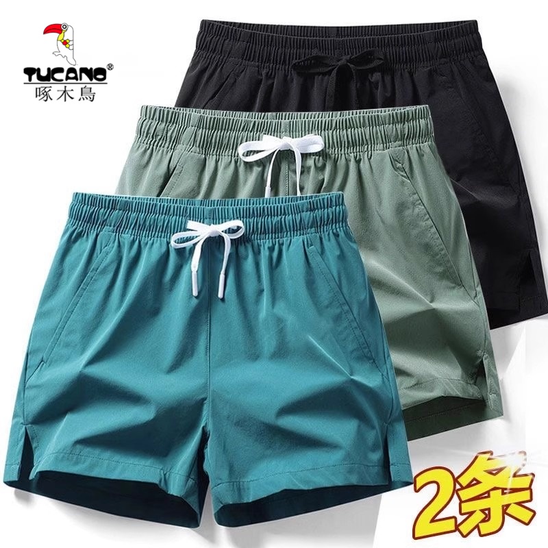 啄木鸟短裤男薄款冰丝休闲宽松速干三分裤子女跑步健身训练运动裤