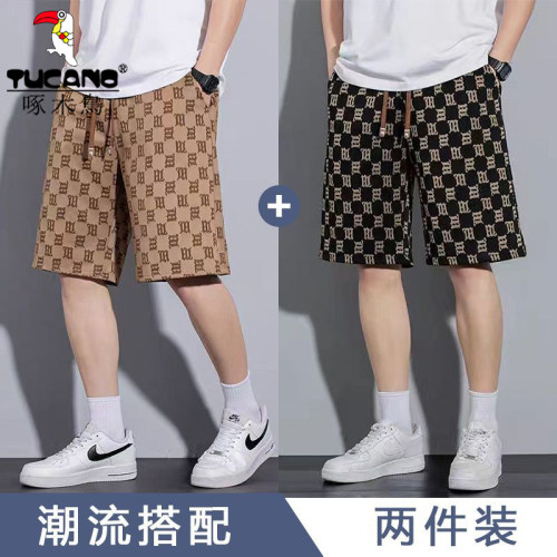 啄木鸟短裤男士夏季冰丝速干潮牌痞帅宽松运动外穿休闲五分中裤子