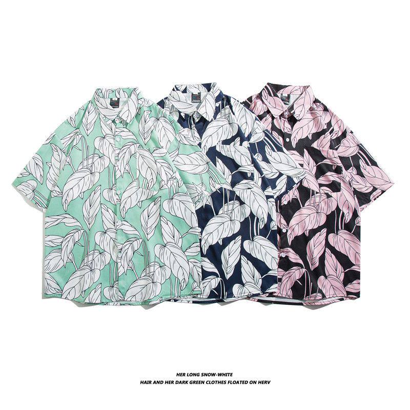 悟空有货欧美复古油画满印短袖衬衫男潮牌街头oversize休闲花衬衣