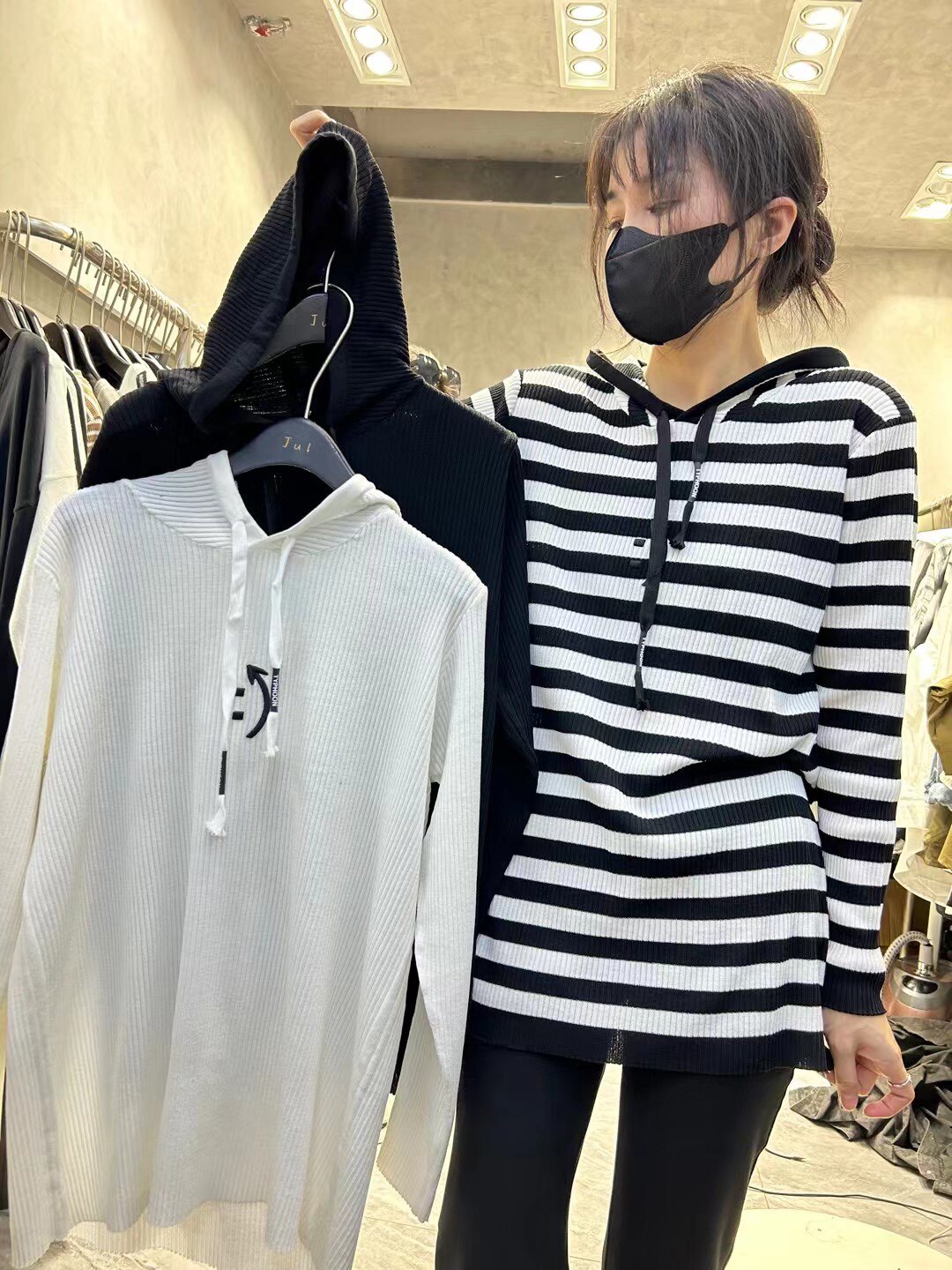 TX8809春季新款女士连帽条纹连帽帽衫线衣休闲百搭