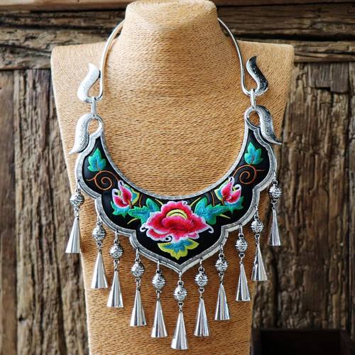 云南民族风绣花苗银项链