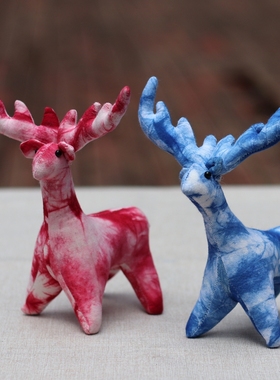 云南大理丽江手工扎染蓝染布艺动物扎染小鹿摆件家居摆件手工扎染