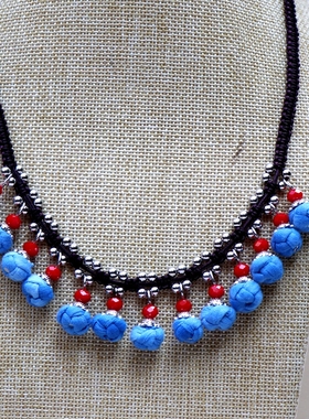 民族风手工布艺球球项链女短款锁骨链简约衣服脖子古典饰品项饰