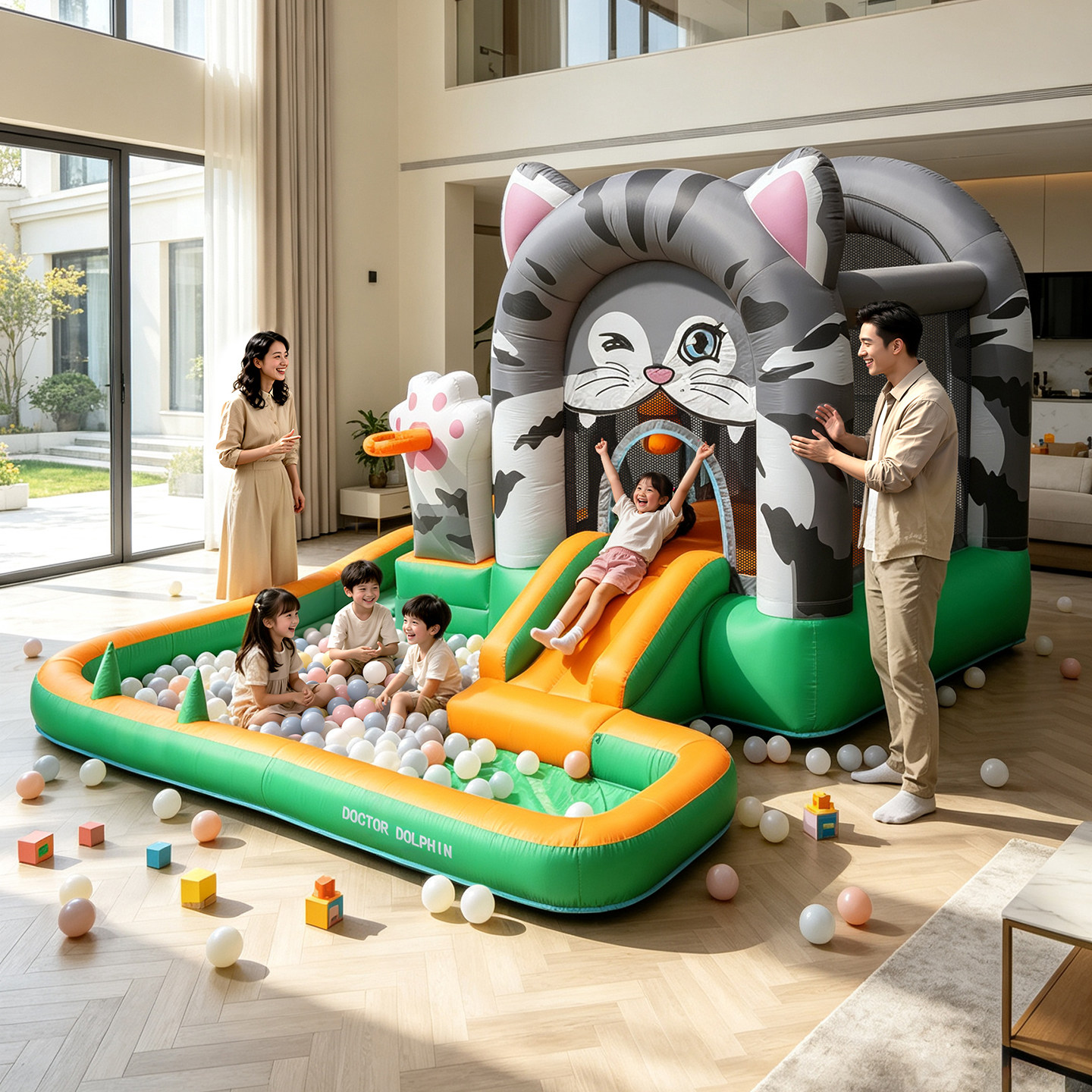 博士豚猫咪充气城堡室内小型蹦蹦床家用室外大型滑梯幼儿园淘气堡