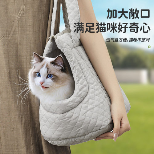 新品韩版猫包绗缝外出猫咪宠物手提包超轻绗棉包背包