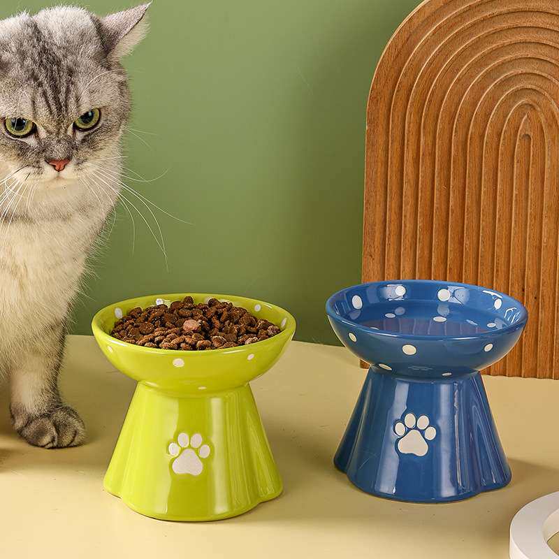 猫碗陶瓷保护颈椎猫食盆防黑下巴高脚猫碗架子猫咪泰迪狗碗宠物碗