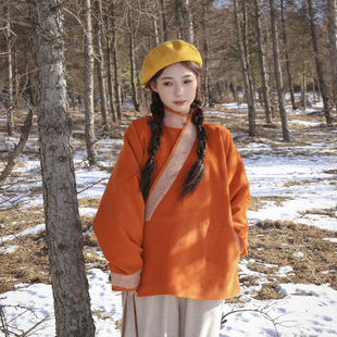 橘子海 晋制曲领襦大衣毛呢外套魏晋汉服杉水集 冬日色彩炸弹