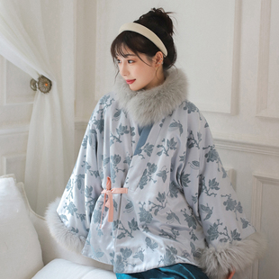 玉兰赋|清冷美人~仿漳缎对交穿加绒大衣秋冬汉服外套可拆卸毛条