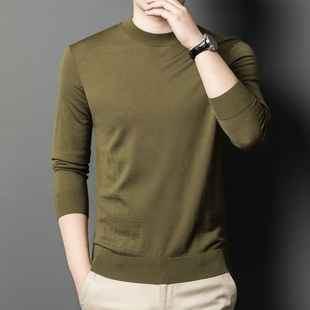 可机洗澳洲美丽诺100精纺羊毛衫 羊毛T 男半高领超柔软糯打底针织衫